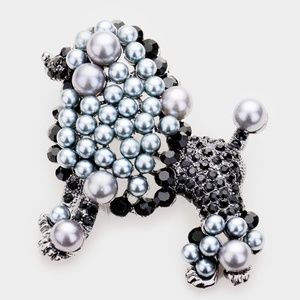 Black Poodle Brooch Grey Highlights Crystal Large